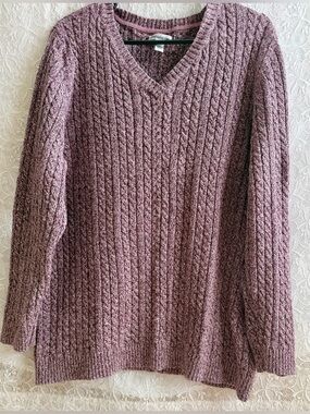 Croft & Barrow Woman’s V-Neck Cable Knit Sweater Purple 3X Plus